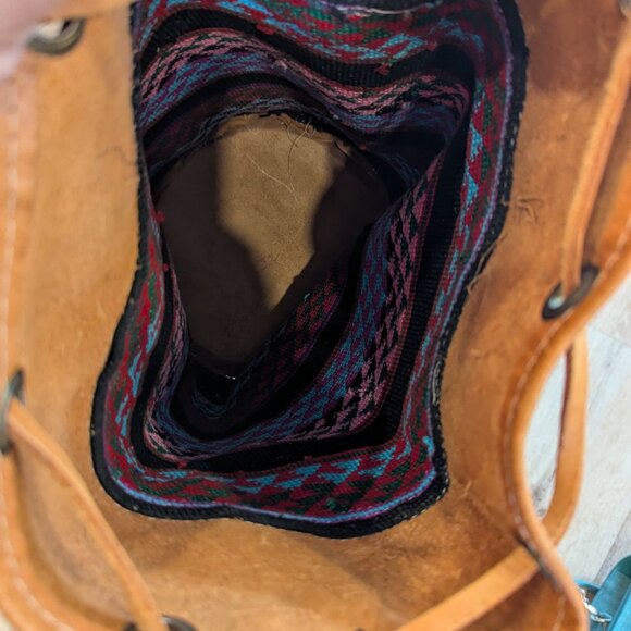 Handwoven Textile & Leather Backpack | Artisan Boho Drawstring Bag main image 5